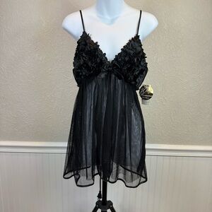 Flora by Flora Nikrooz Size Large Elegant Black Lace Babydoll Lingerie